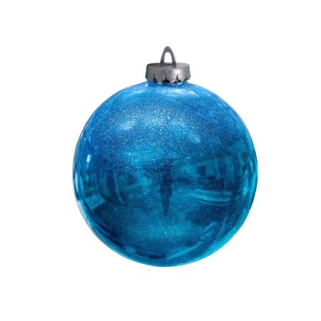 Новогодний елочный шар пластик синий лакированный с глиттером (диаметр  25 см)