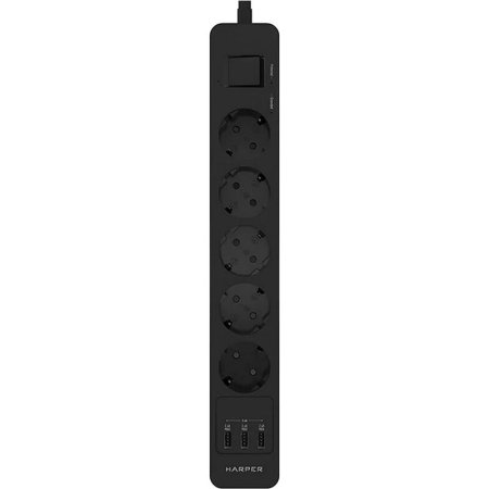 Сетевой фильтр Harper UCH-560 на 5 розеток + 3 USB 3 метра черный  (H00003013)