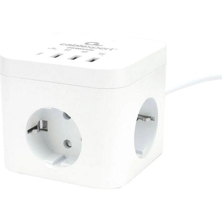 Сетевой фильтр Cablexpert Cube на 3 розетки 1.5 метра + 3 USB  (CUBE-3-CU3-W-1.5)