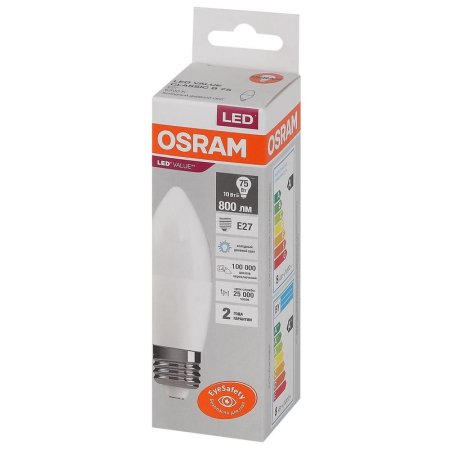 Лампа светодиодная Osram LED Value B свеча 10Вт E27 6500К 800Лм 220В  4058075579590