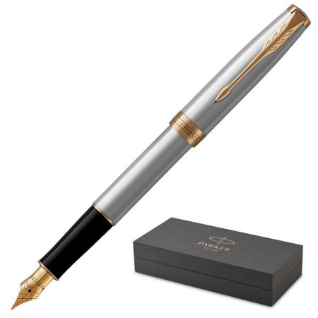 Ручка перьевая Parker Sonnet Stainless Steel GT цвет чернил черный цвет  корпуса серебристый (артикул производителя 1931505)