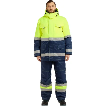 Костюм сигнальный зимний с полукомбинезоном Брайт синий/желтый с СОП  (размер 44-46, рост 170-176)