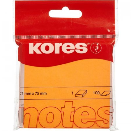Стикеры клейкие Kores 75x75 мм оранжевые неоновые 100 листов