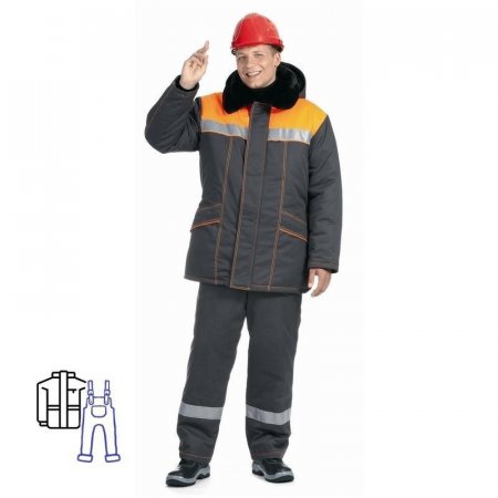 Костюм рабочий зимний мужской Билд-КПК с СОП темно-серый/оранжевый  (размер 52-54, рост 158-164)