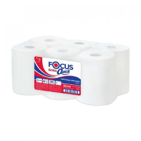 Полотенца бумажные в рулонах Focus Extra Quick 1-слойные 6 рулонов по  200 метров (артикул производителя 5043330)