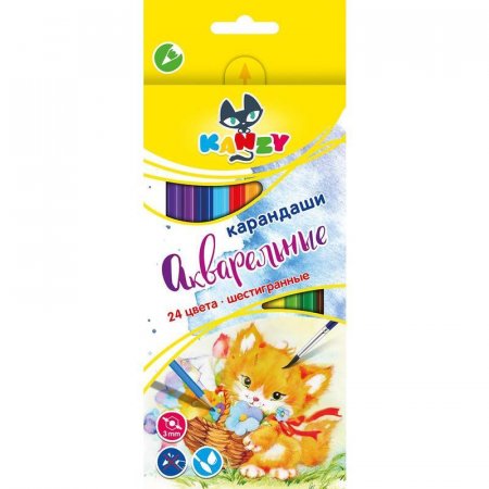 Карандаши цветные акварельные ВКФ Мой друг котенок 24 цвета шестигранные