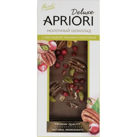 Шоколад Apriori молочный с пеканом, фисташой и брусникой 85г