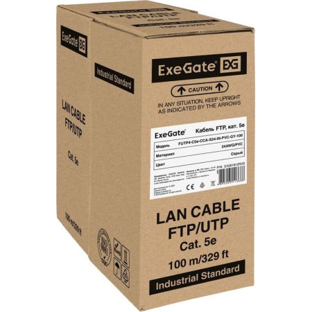 Кабель витая пара ExeGate FUTP4-C5e-CCA-S24-IN-PVC-GY-100 cat 5e 100 м  (EX281812RUS)