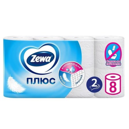 Бумага туалетная Zewa 2-слойная белая (8 рулонов в упаковке)