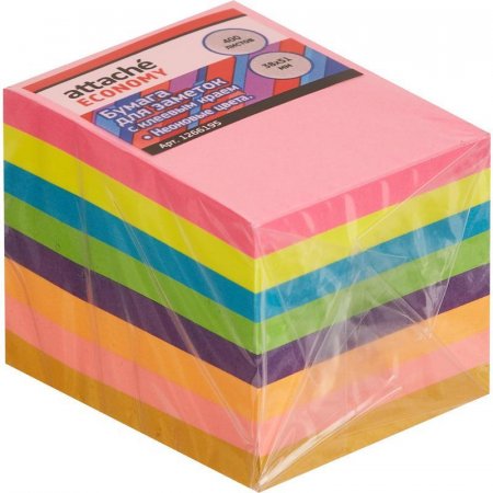 Стикеры Attache Economy 38x51 мм неоновые 8 цветов (1 блок, 400 листов)
