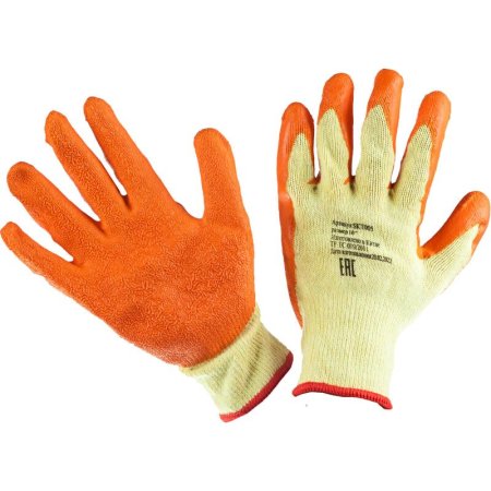 Перчатки защитные Тoppo хлопковые/акриловые с латексным покрытием   черные/оранжевые (размер 10, XXL, 240 пар в упаковке)