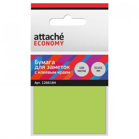 Стикеры Attache Economy 51x51 мм неоновый зеленый (1 блок, 100 листов)