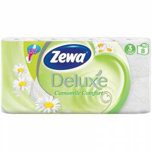 Бумага туалетная Zewa Deluxe 3-слойная белая с ароматом ромашки (8 рулонов в упаковке)