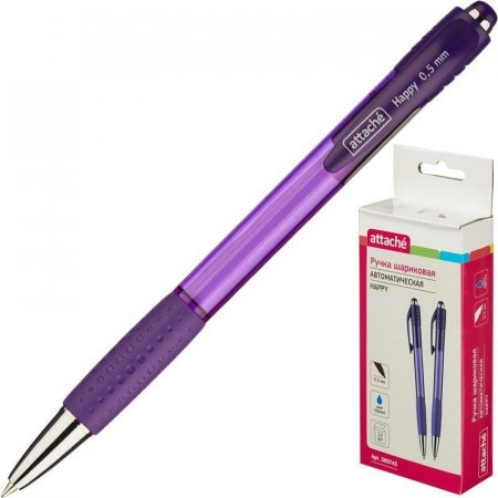 Ручка шариковая автоматическая Attache Happy синяя (фиолетовый корпус, толщина линии 0.5 мм)