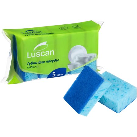 Губка для посуды Luscan поролон 10x7 см с абразивным слоем (5 штук в  упаковке)