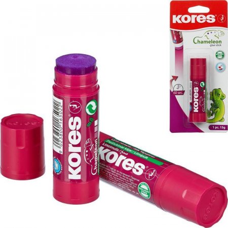 Клей-карандаш Kores Chameleon 15 г цветной (исчезающий цвет)