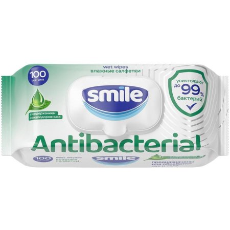 Влажные салфетки Smile Antibacterial 100 штук в упаковке