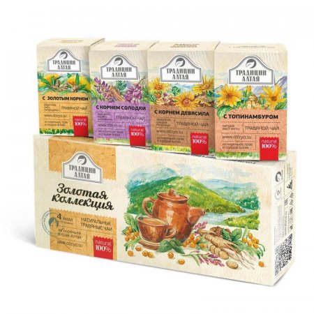 Чай подарочный Традиции Алтая Золотая Коллекция листовой травяной ассорти 200 г