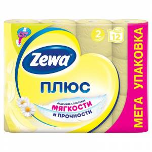 Бумага туалетная Zewa Plus 2-слойная желтая (12 рулонов в упаковке)