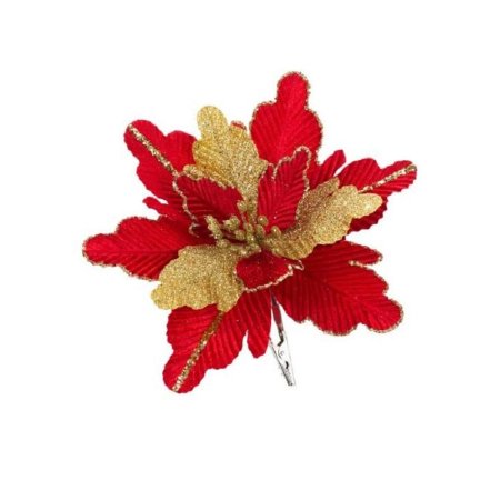 Новогоднее украшение Алый цветок на клипсе пластик красный (21x21x14.5  см)