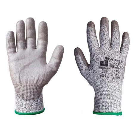 Перчатки рабочие с защитой от порезов Jeta Safety трикотажные  полиэтиленовые с полиуретаном (13 класс, 4 нити, размер 9, L, JCP051)