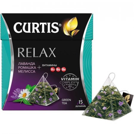 Чай Curtis Relax зеленый лаванда, ромашка и мелисса 15  пакетиков-пирамидок