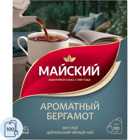 Чай черный Майский Ароматный Бергамот 100 пакетиков