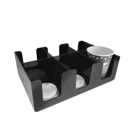 Диспенсер для стаканов и крышек на 6 секций акриловый черный ПАФ 2 штуки  в упаковке