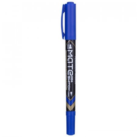 Маркер перманентный двусторонний Deli Mate синий (толщина линии 0.5 мм,  1 мм) круглый наконечник