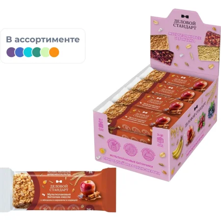 Батончик мюсли мультизлаковый Деловой Стандарт яблоко в карамели и корица (24  батончика по 35 г)