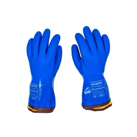 Перчатки ПВХ Scaffa Полюс-Т синие/желтые (размер 10 (XL), 6 пар в  упаковке, PVC1380BR-T)
