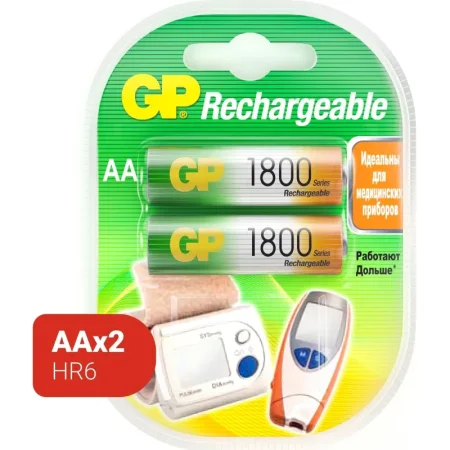 Аккумуляторные батарейки GP АА LR6 2 штуки (1800 мАч, Ni-Mh)