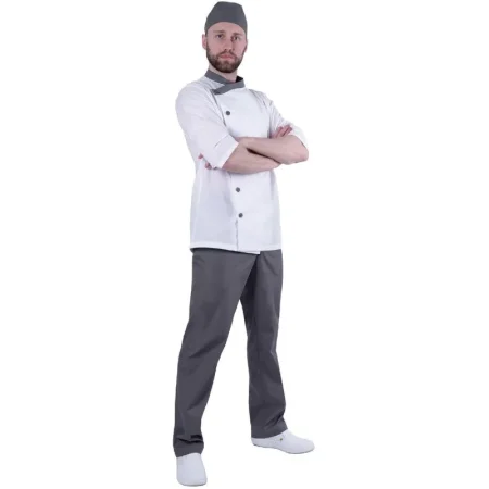 Костюм повара Бистро мужской белый/серый тиси рукав 3/4 (120 г/кв.м,  размер 48-50, рост 170-176)