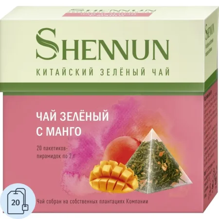 Чай зелёный Shennun 60 пирамидок (манго, 3 упаковки по 20 пирамидок)