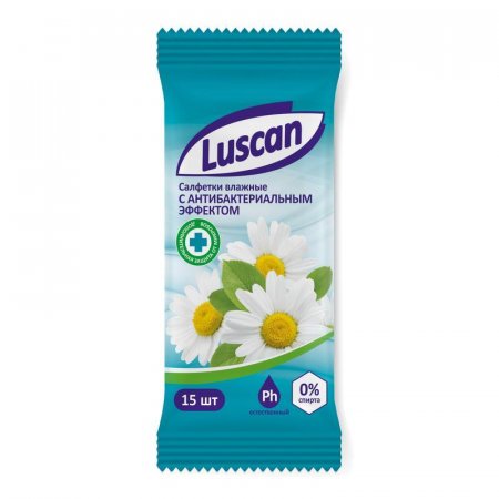 Влажные салфетки антибактериальные Luscan 15 штук в упаковке