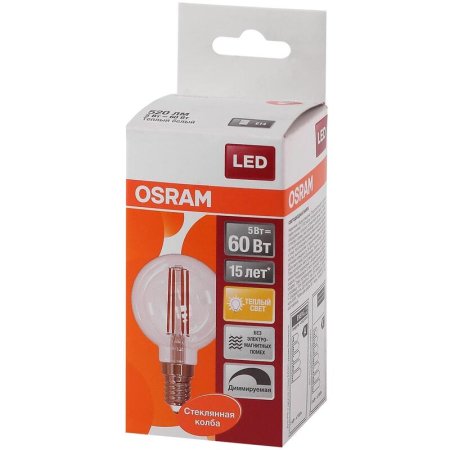 Лампа светодиодная Osram 5 Вт E14 (Р, 2700 К, 520 Лм, 220 В,  4058075230415)