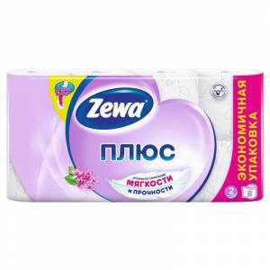 Бумага туалетная Zewa Плюс 2-слойная белая с ароматом сирени (8 рулонов в упаковке)