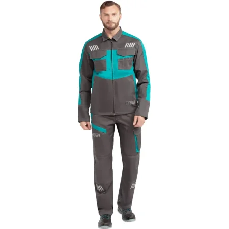 Куртка рабочая летняя мужская л36-КУ со светоотражающим принтом  серая/бирюзовая (размер 56-58, рост 194-200)