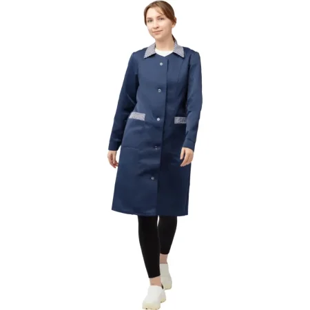 Халат рабочий у07-ХЛ женский синий (размер 44-46, рост 158-164) Халат рабочий у07-ХЛ женский синий (размер 44-46, рост 158-164)