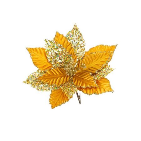 Новогоднее украшение Цветок золотистый пластик (18х32 см)