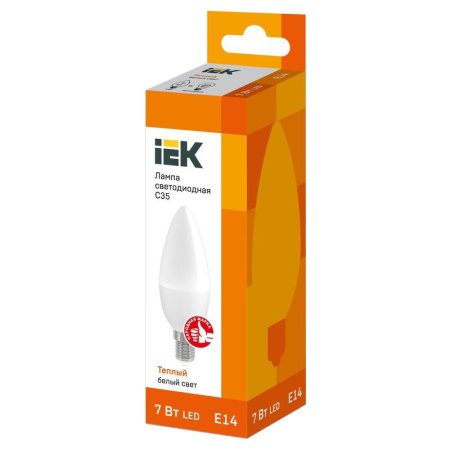 Лампа светодиодная IEK Eco C 7Вт E14 3000К 630Лм 230В  LLE-C35-7-230-30-E14