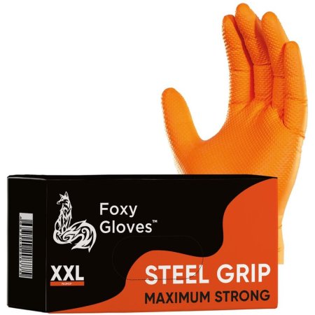 Перчатки одноразовые Steel Grip нитриловые неопудренные оранжевые  (размер 10-11 (XXL), 100 штук/50 пар в упаковке)