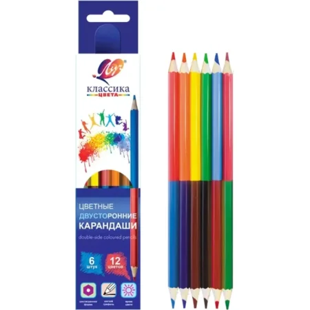 Карандаши цветные Луч Классика 6 карандашей 12 цветов шестигранные  (двусторонние) Карандаши цветные Луч Классика 6 карандашей 12 цветов шестигранные  (двусторонние)