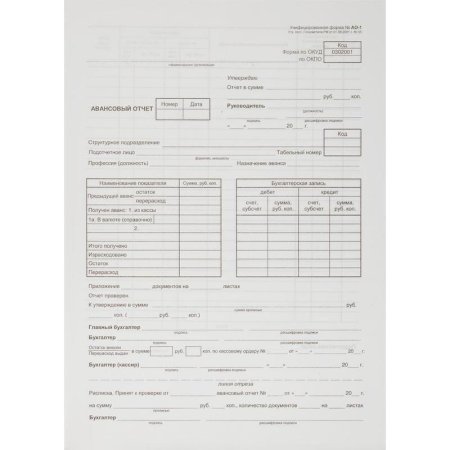 Бланк Авансовый отчет Attache Economy форма АО-1 А4 (195x270 мм, 5  книжек по 100 листов, газетная бумага)
