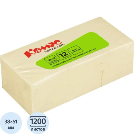 Стикеры Комус 38x51 мм пастельные желтые (12 блоков по 100 листов)