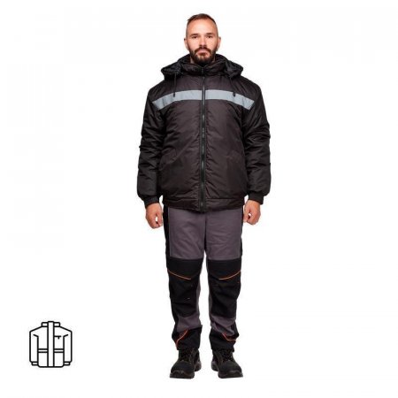 Куртка рабочая зимняя (куртка-бомбер) мужская с СОП черная (размер  44-46, рост 170-176)