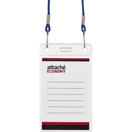Бейдж Attache Economy вертикальный 108x66 мм с зажимом и синей тесьмой  (5 штук в упаковке, размер вкладыша: 90x60 мм)