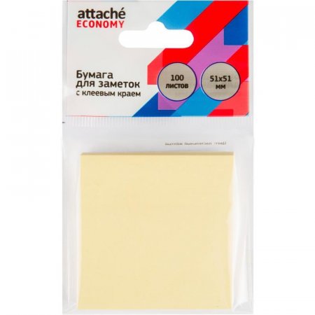 Стикеры Attache Economy 51x51 мм пастельный желтый (1 блок, 100 листов)
