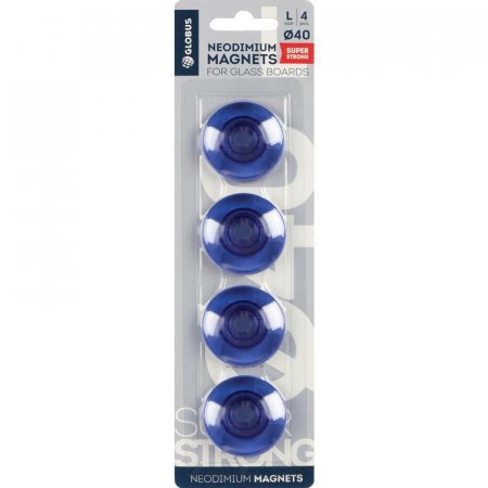 Магниты для досок (диаметр 40 мм, 4 штуки в упаковке) для стеклянных досок прозрачный синий Глобус