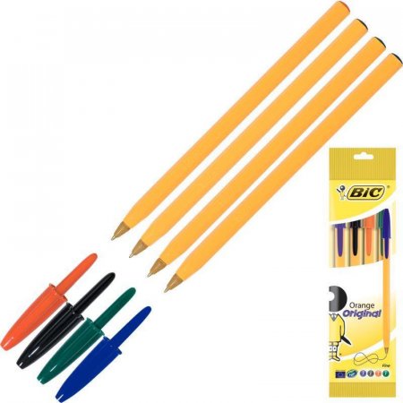 Набор шариковых ручек BIC Orange (толщина линии 0.35 мм, 4 штуки: зеленая, красная, синяя, черная)